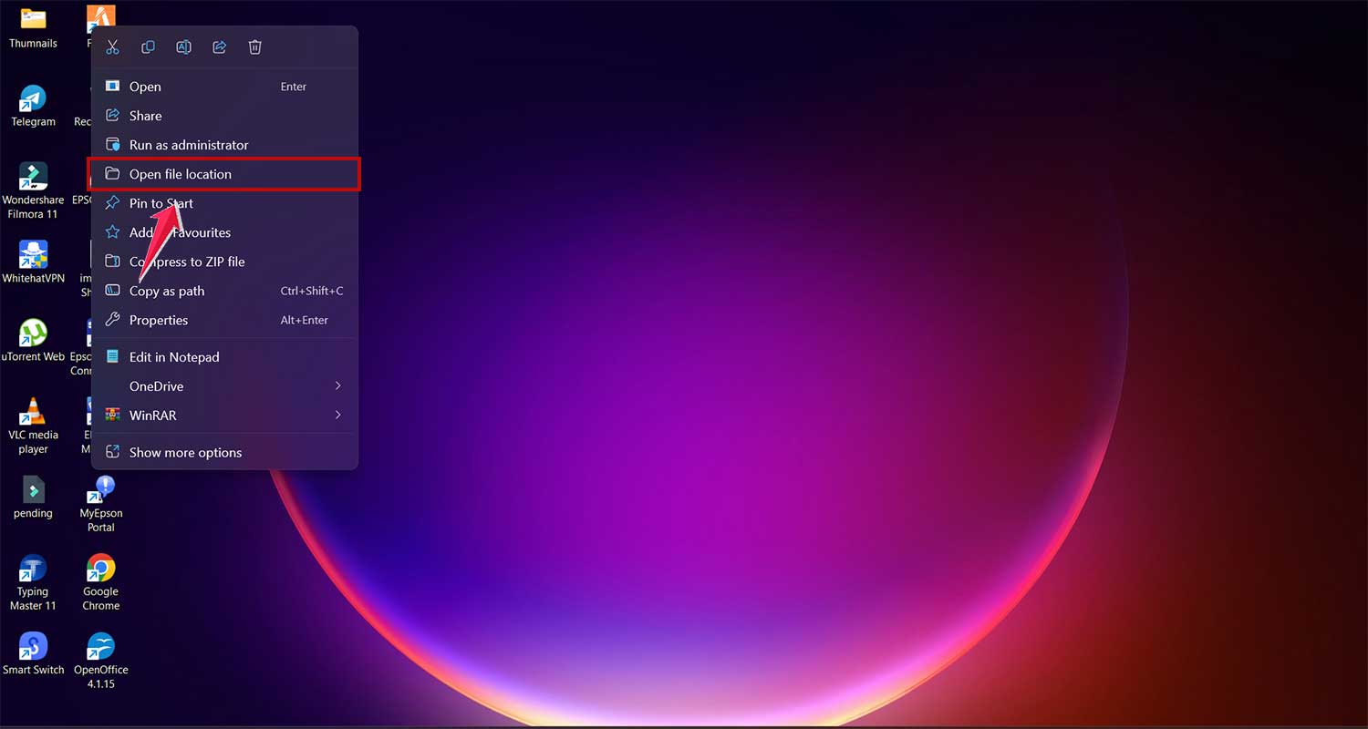 open file location of five m in pc