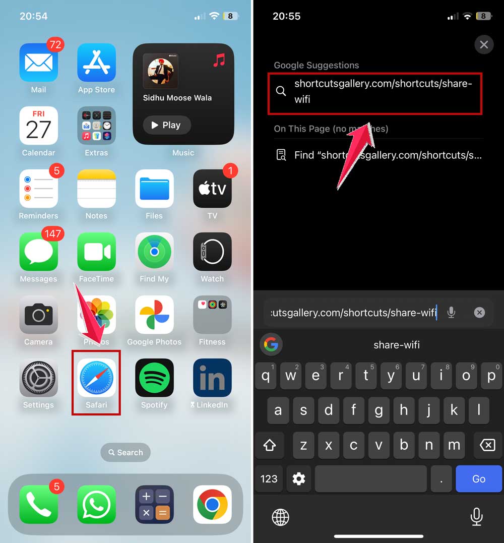 open given link in the safari browser in iphone