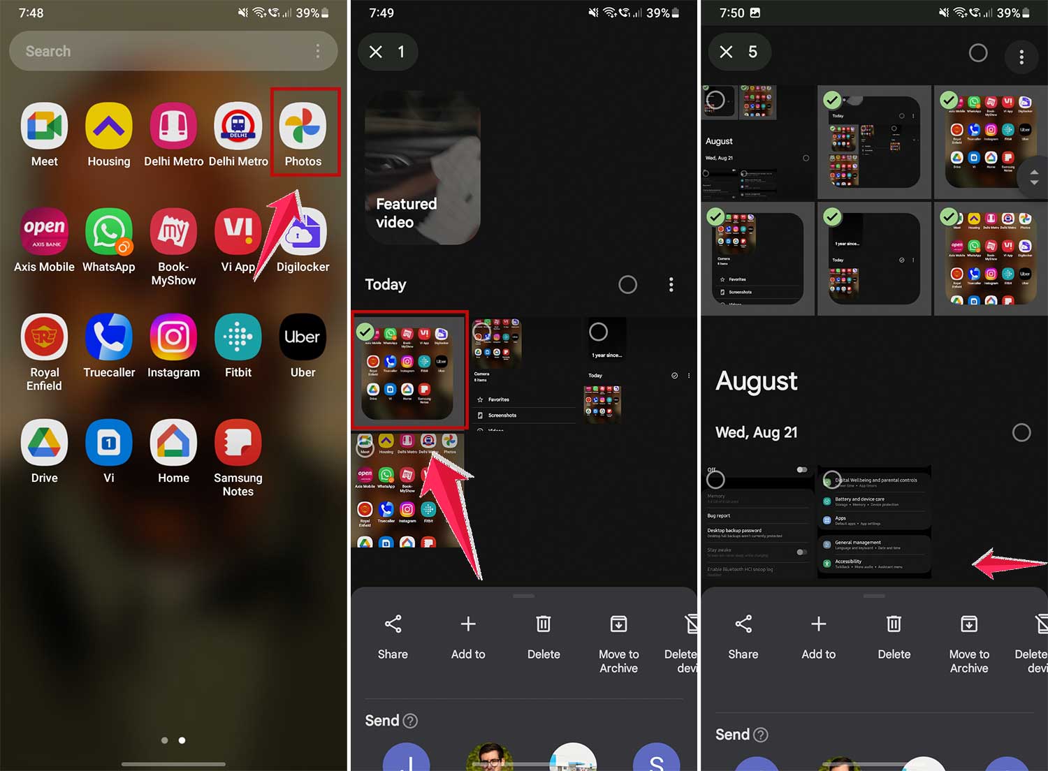 open google photos and select photos in app in android