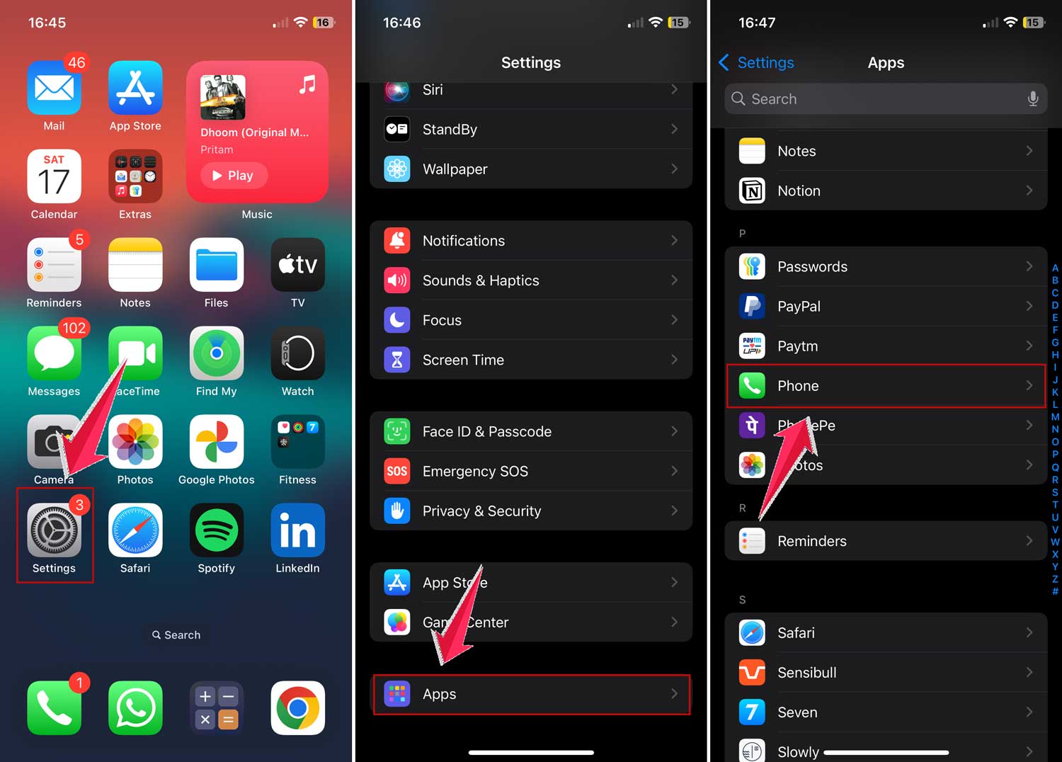 open phone app in settings in iphone open phone app in settings in iphone