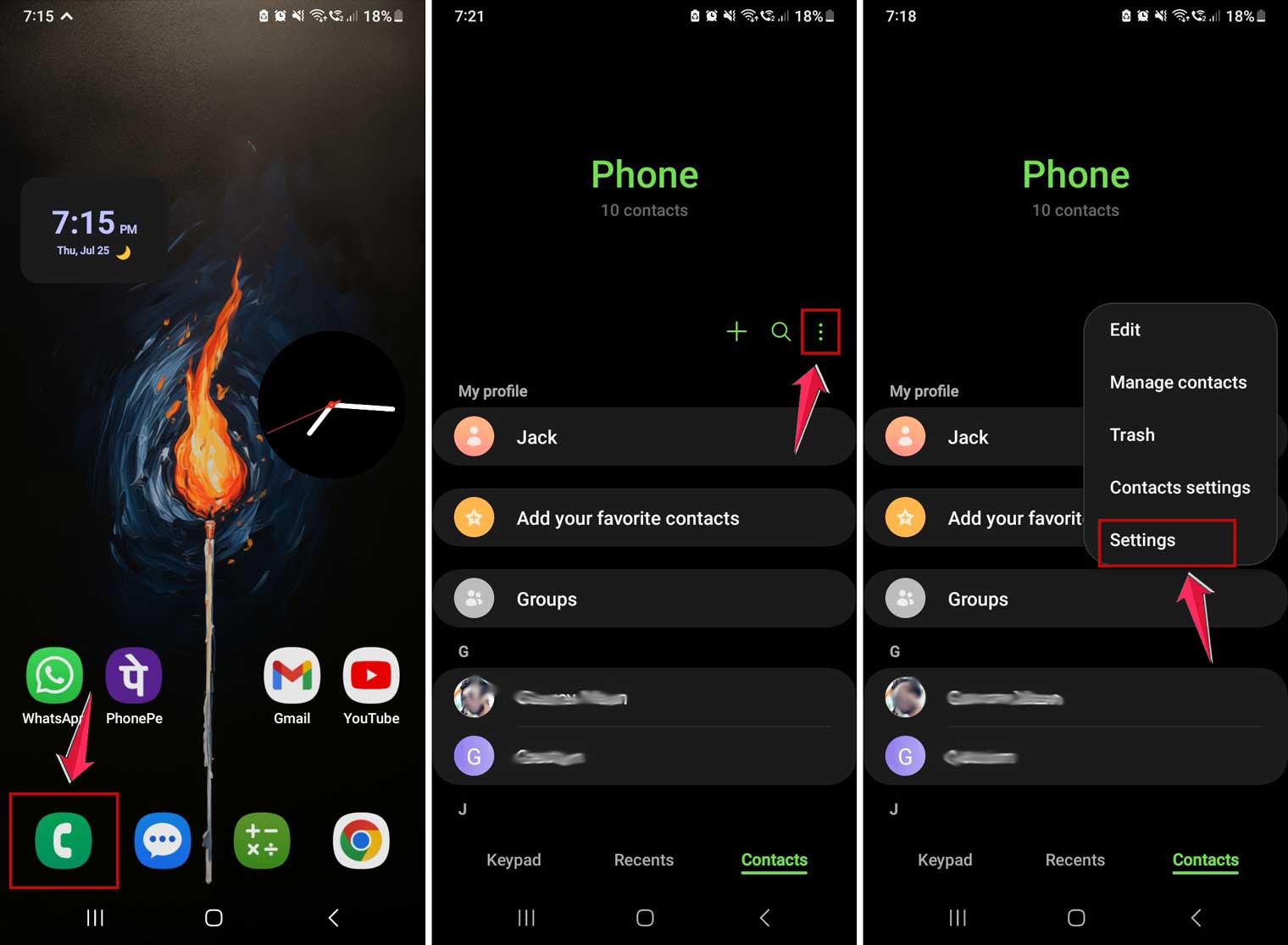 open phone settings in samsung android