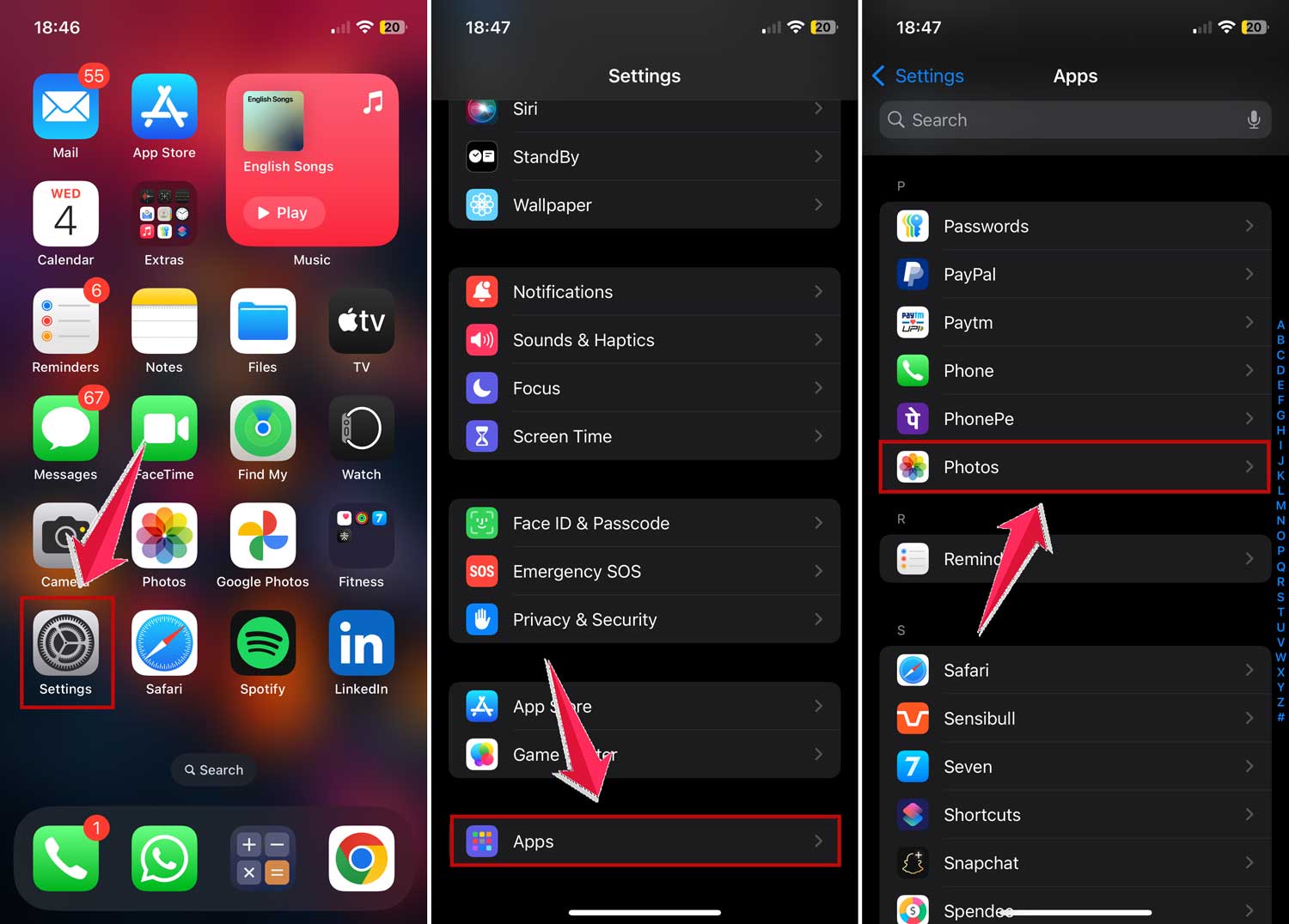 open photos app in app settings in iphone