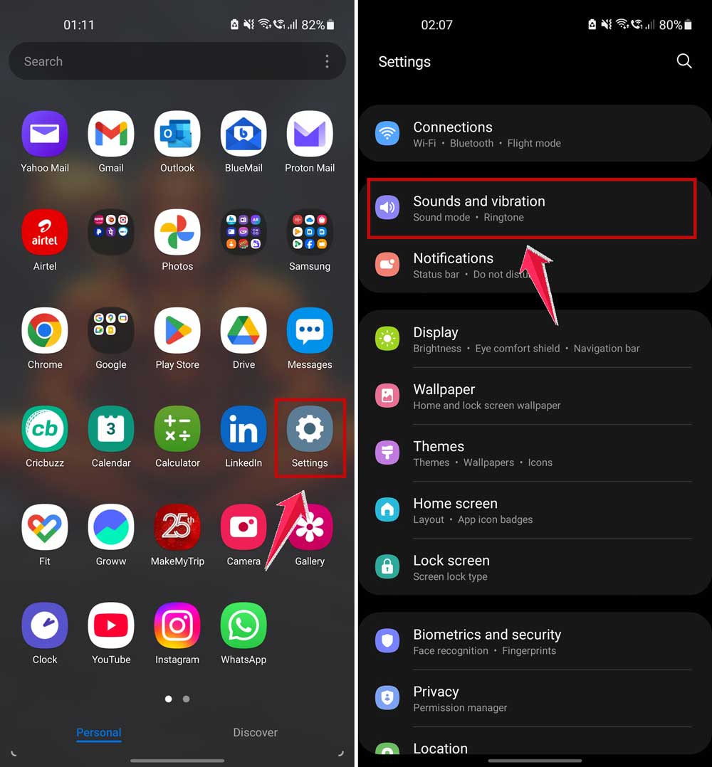 open settings and click on sound and vibration in android