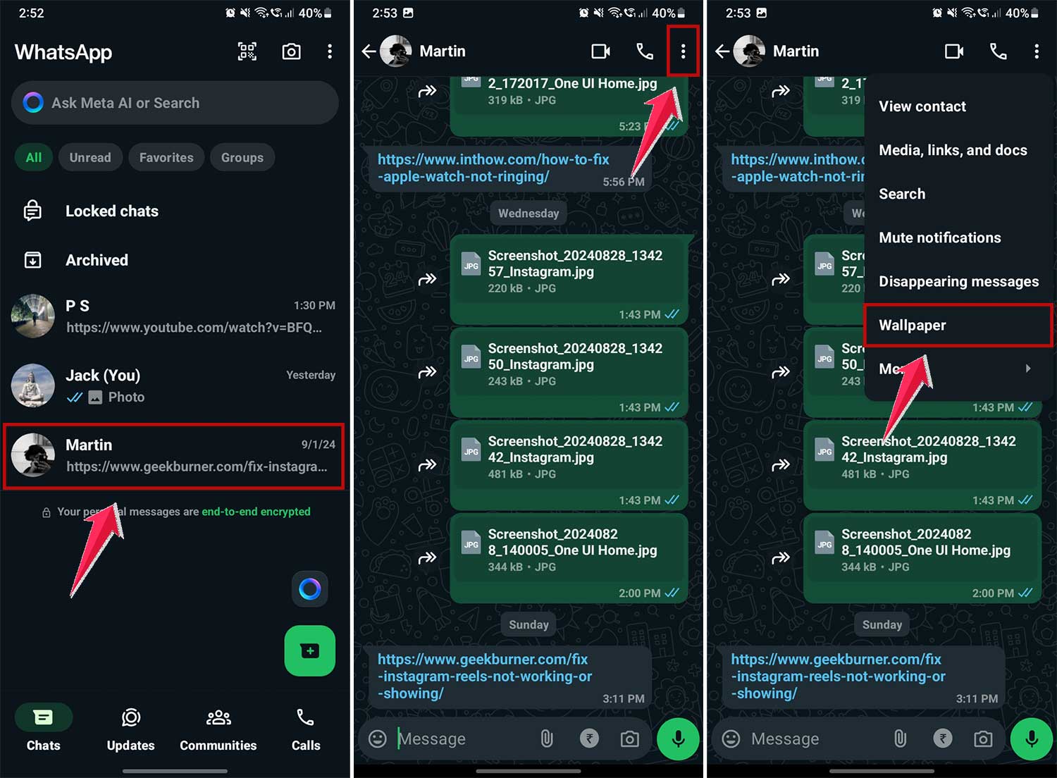open your chat and choose wallpaper from the menu in whatsapp open your chat and choose wallpaper from the menu in whatsapp