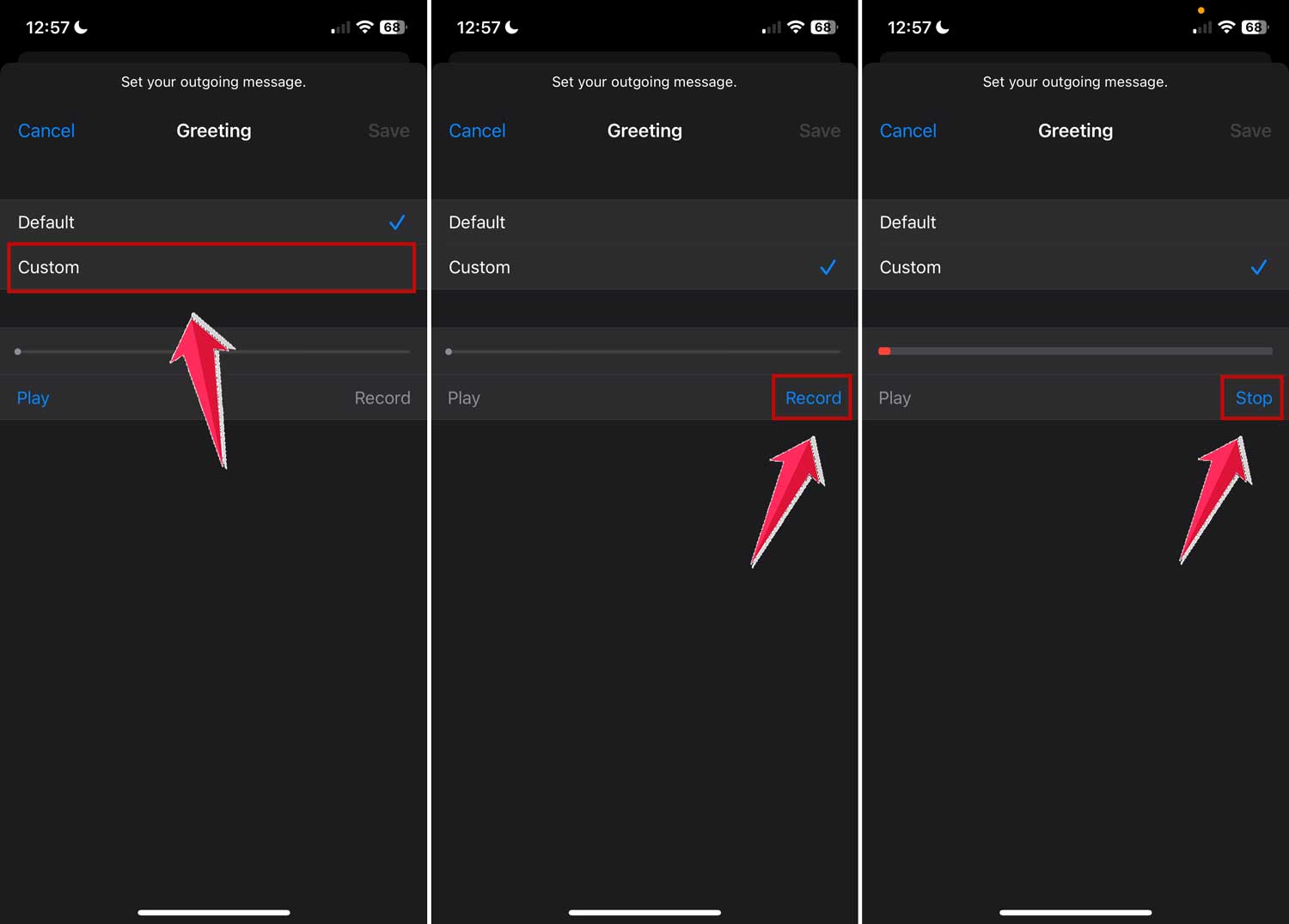 record custom voicemail in iphone