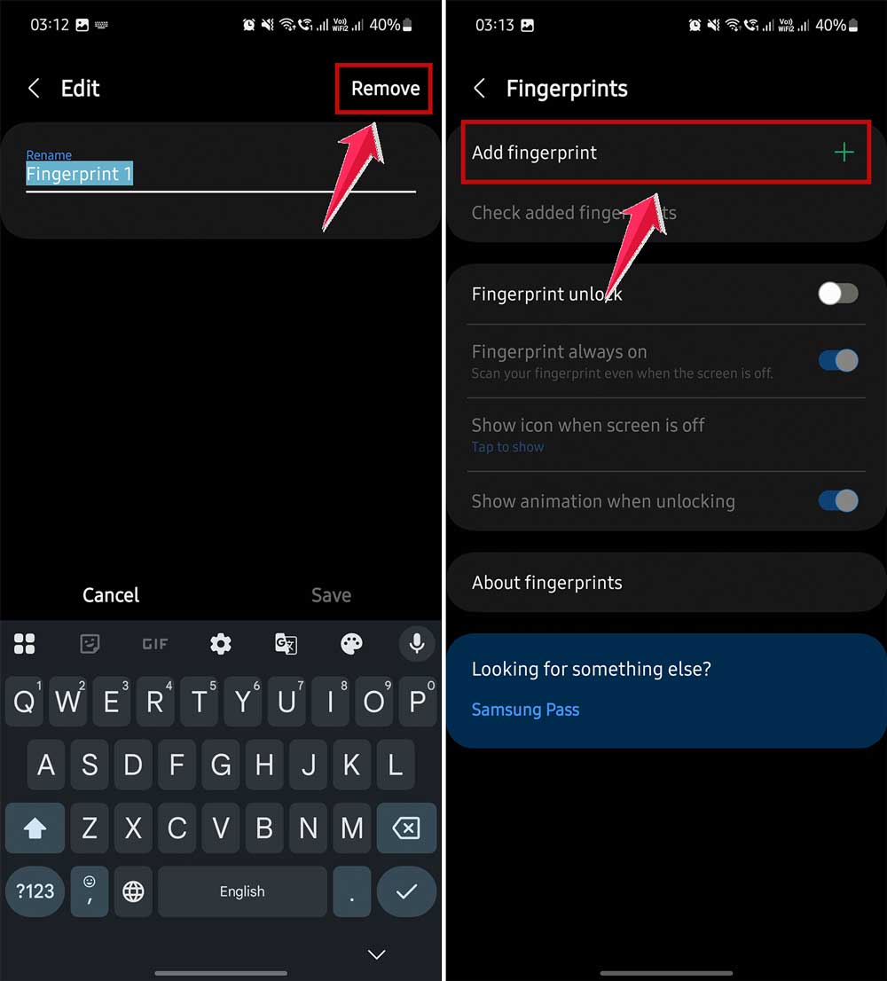 remove old fingerprint and then add new fingerprint in settings in android remove old fingerprint and then add new fingerprint in settings in android