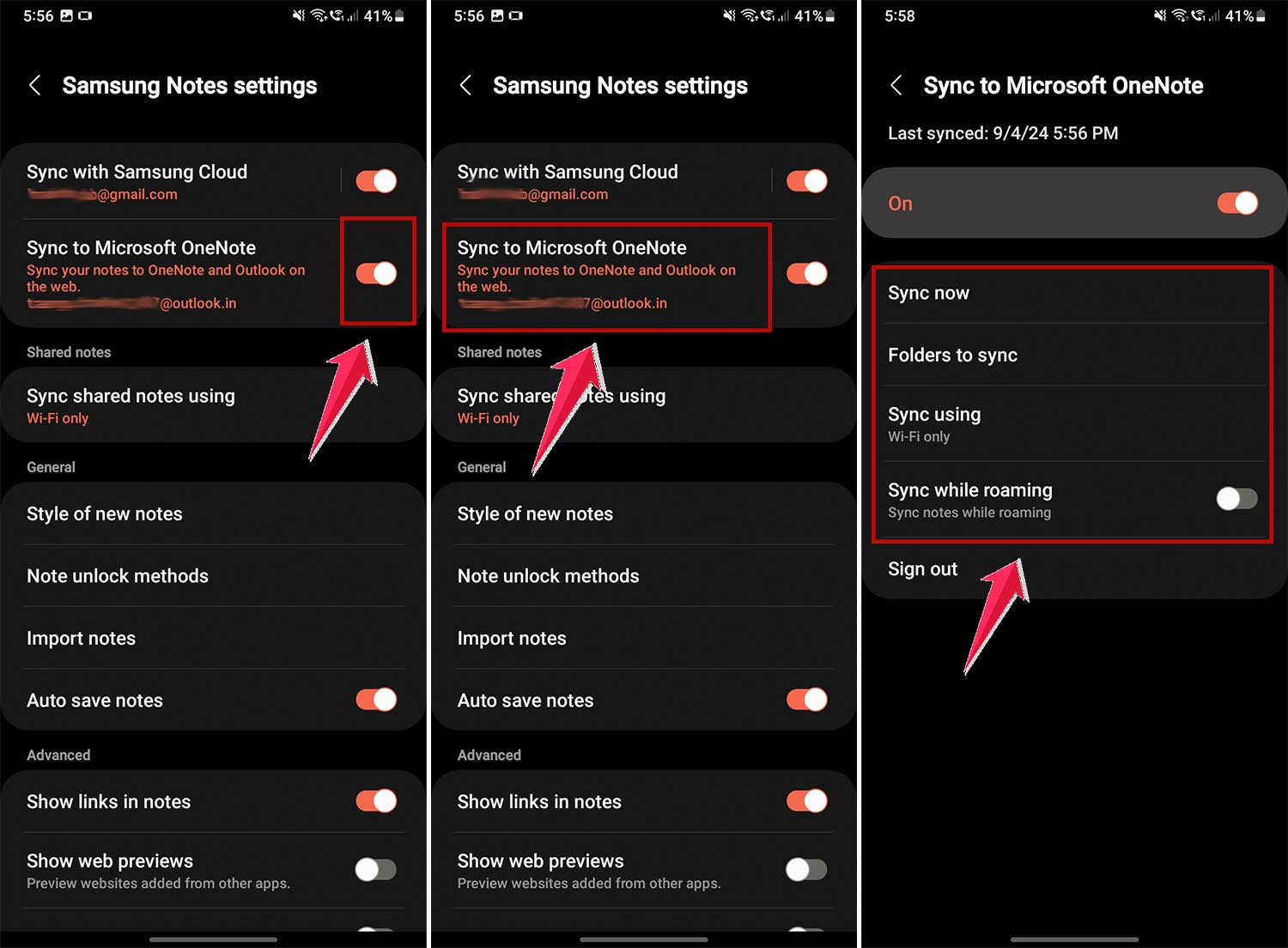 review sync to onenote microsoft settings in samsung notes app in phone