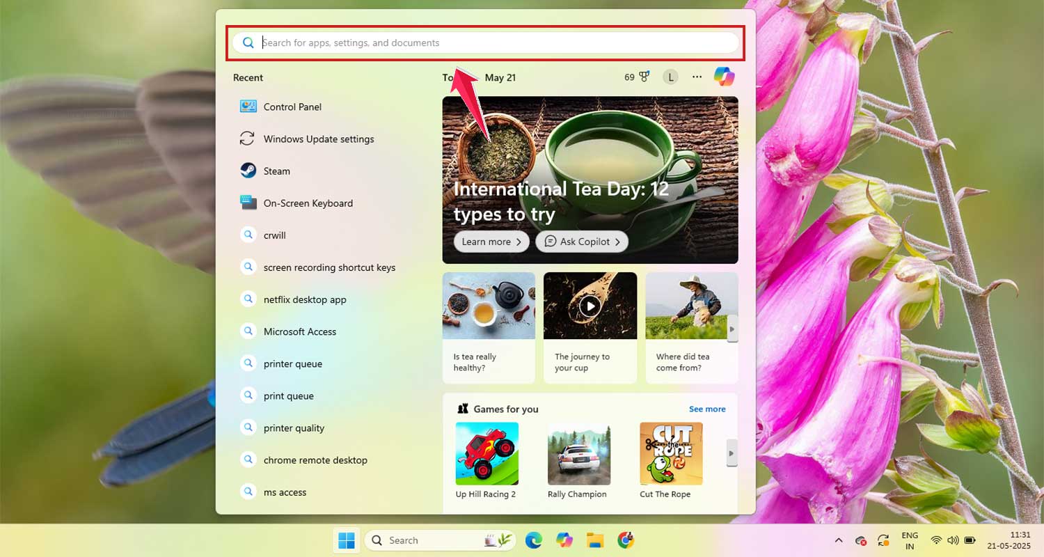 search cmd in start menu in windows
