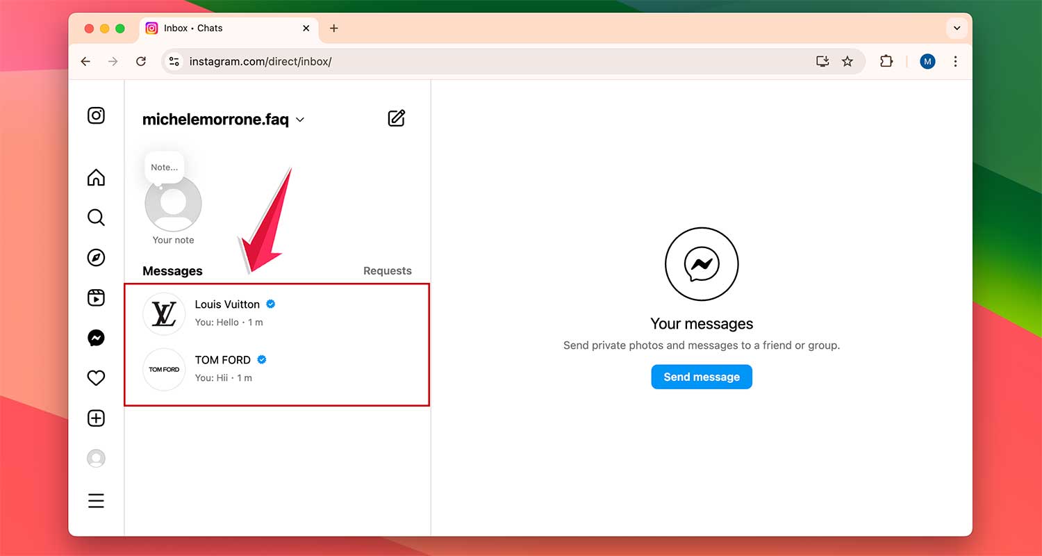 select any chat on instagram.com