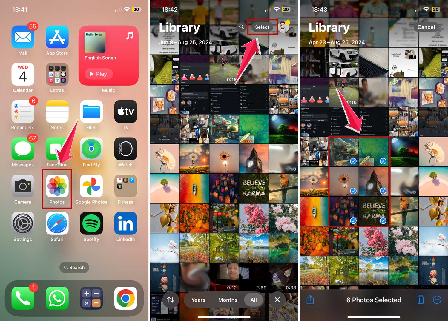 select photos in photos app in iphone