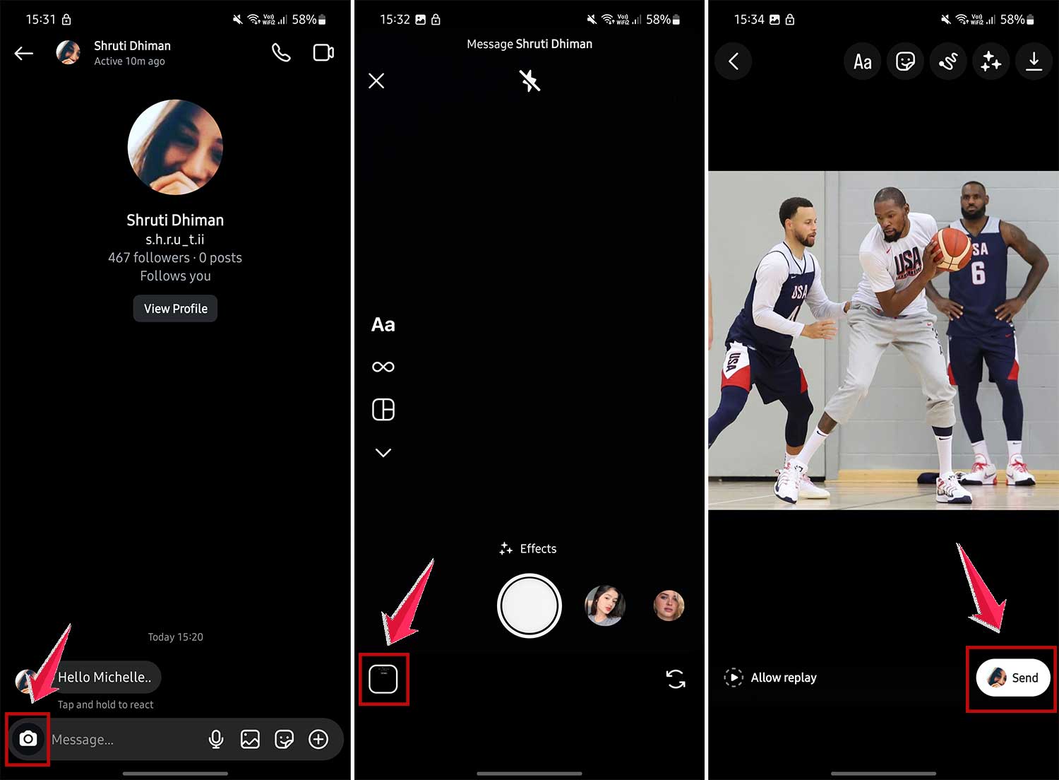 send photo in a chat in instagram app