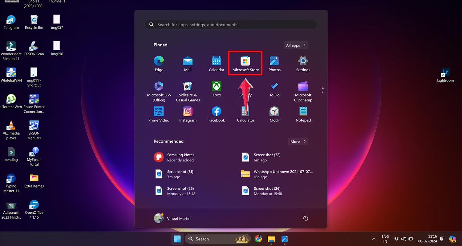 tap on the microsoft store pc