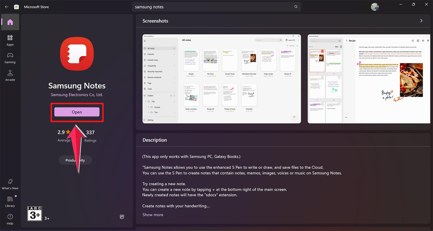 tap on the open button pc