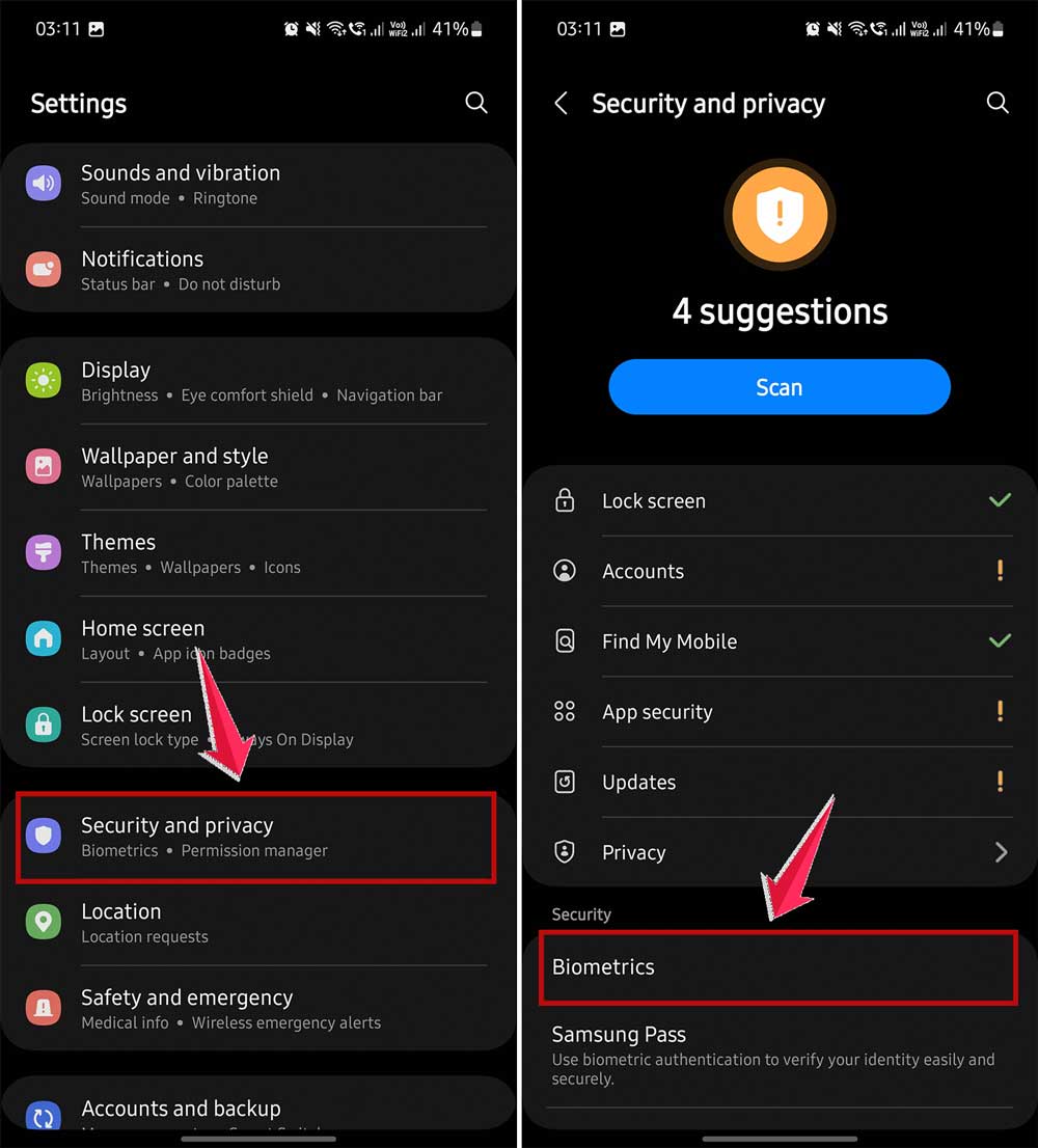 tap security & privacy and then click on biometrics in android settings tap security & privacy and then click on biometrics in android settings
