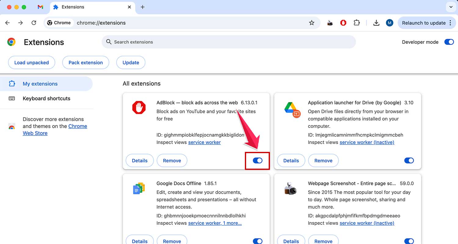 toggle off the extension in chrome in mac