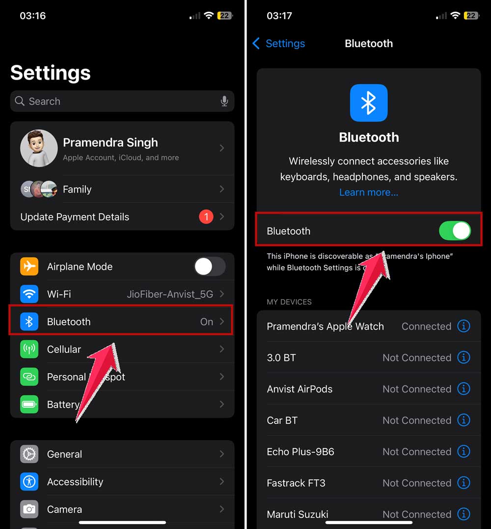turn bluetooh off in iphone settings
