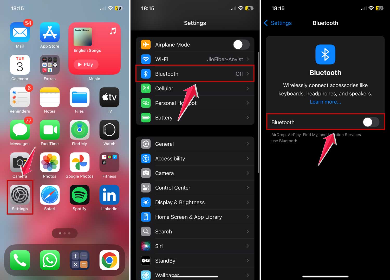 turn bluetooth on in iphone