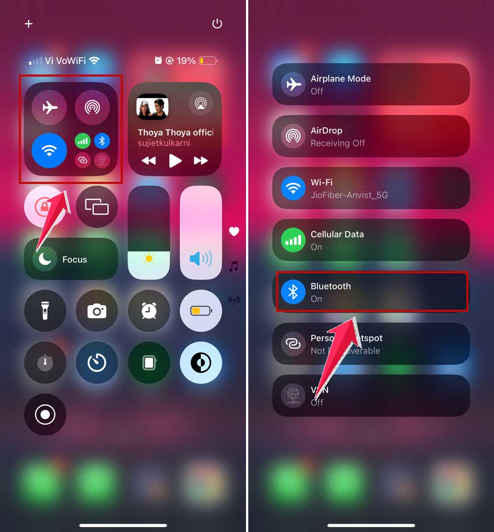 turn off bluetooth from control panel in iphone