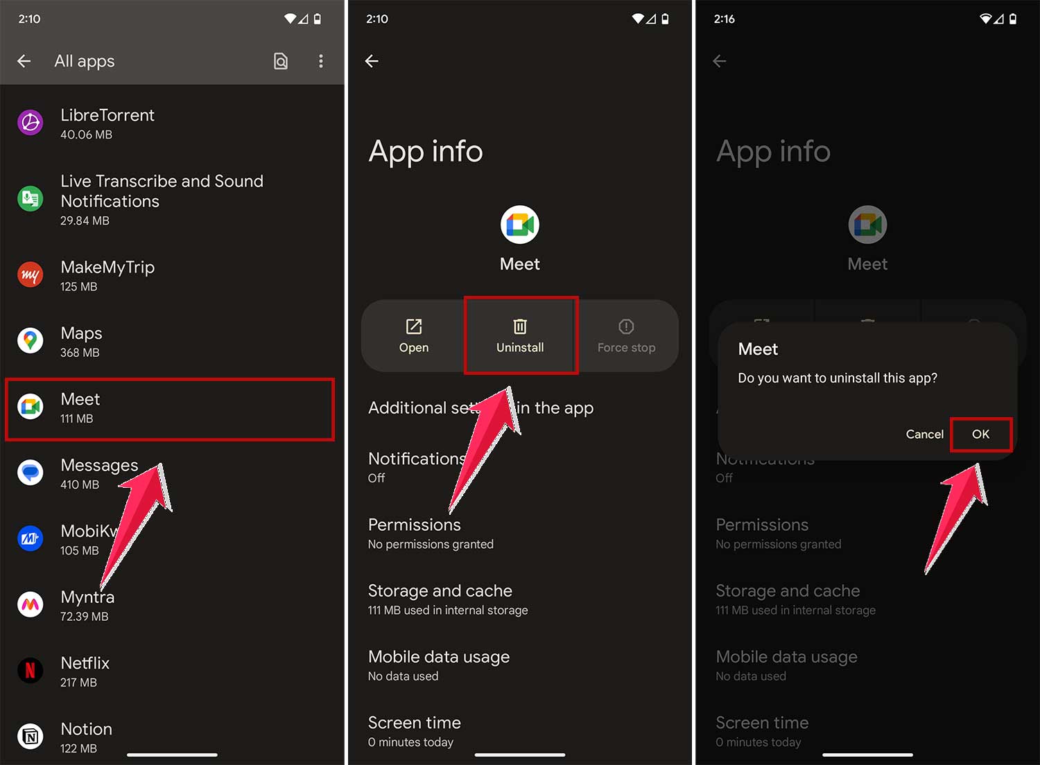 uninstall google meet duo in google pixel