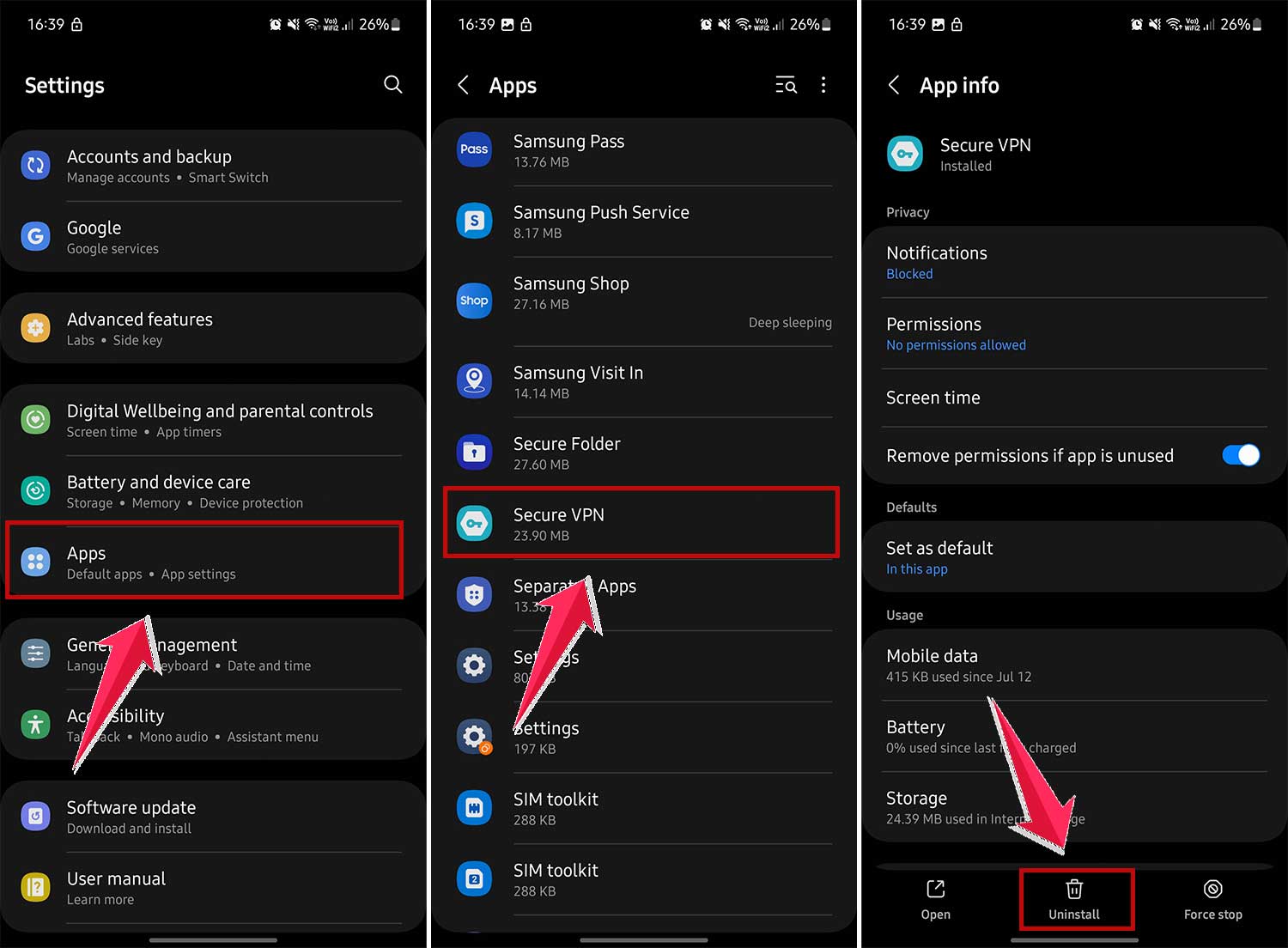 uninstall vpn app in android uninstall vpn app in android